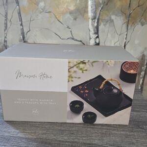 Black Teapot Set with Warmer and Tray